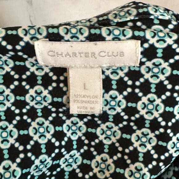 Charter Club Women’s Black and Teal Patterned Button Down, Large, Pre-owned - Picture 4 of 5